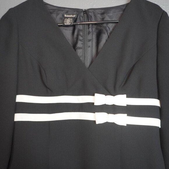 Barrie Pace Women Black V Neck Midsleeve Bow Tie Formal Or Casual Dress Size 4P - Picture 3 of 6